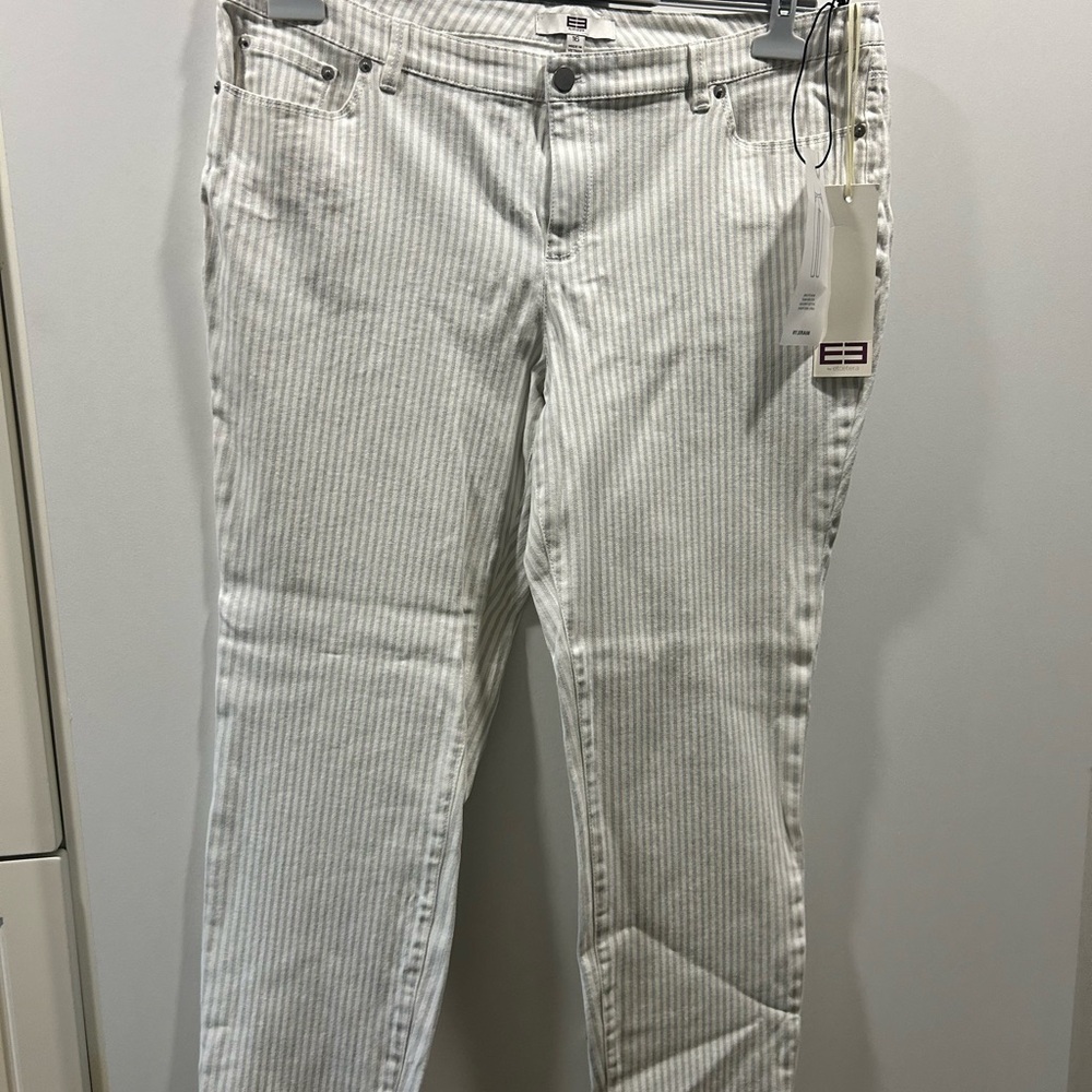 Etcetera White and Gray Skinny Jeans with Subtle Pinstripes